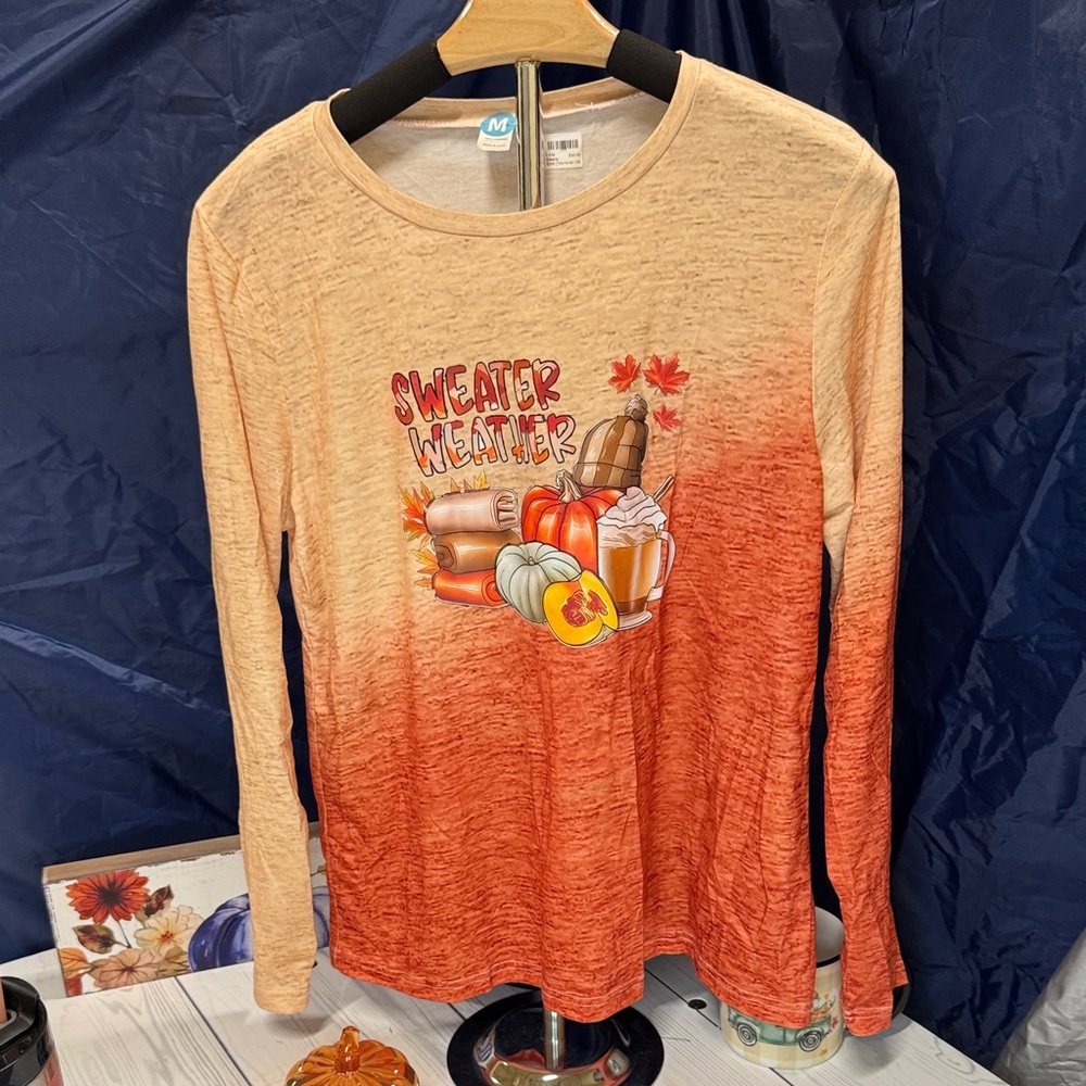 Sweater Weather Long Sleeve Tee - Orange Ombre